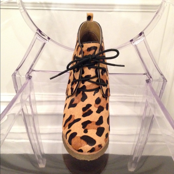 Shoemint "Jolly" leopard lace up wedge bootie - Picture 2 of 4